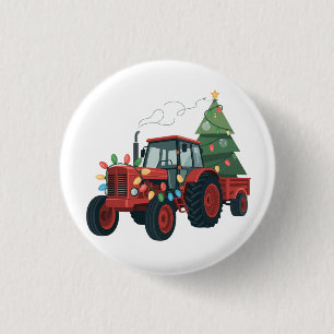 Tractor with Trailer Santa Farm Farmer Christmas 3 Cm Round Badge