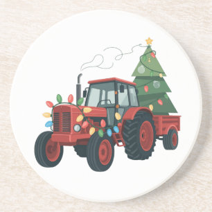 Tractor with Trailer Santa Farm Farmer Christmas Coaster
