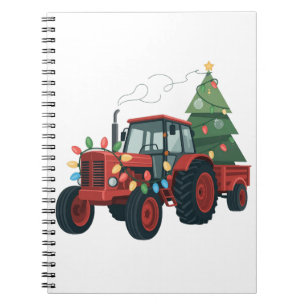 Tractor with Trailer Santa Farm Farmer Christmas Notebook