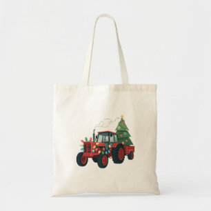 Tractor with Trailer Santa Farm Farmer Christmas Tote Bag
