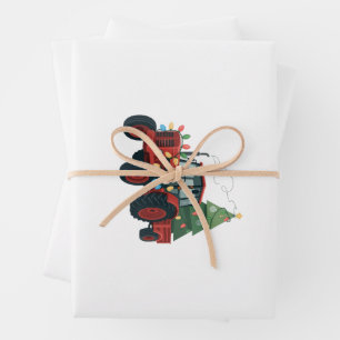 Tractor with Trailer Santa Farm Farmer Christmas Wrapping Paper Sheet