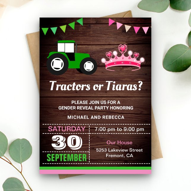 Tractors or Tiaras Gender Reveal Party Invitation (Creator Uploaded)