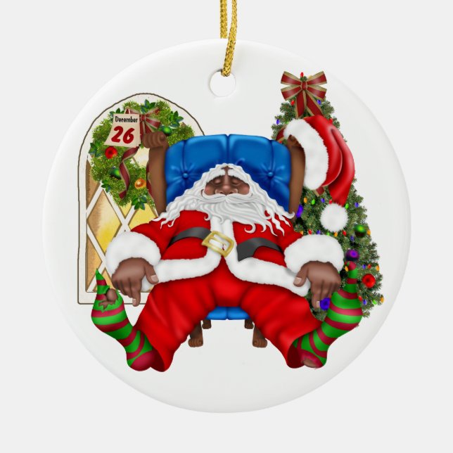 Tracy's Tired Santa Ceramic Ornament (Front)