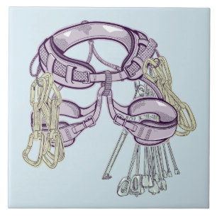 Trad climbing harness and equipment ceramic tile