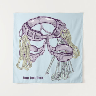 Trad climbing harness and equipment tapestry