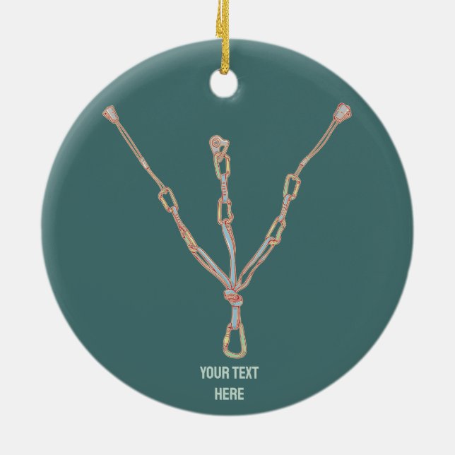 Trad rock climbing belay ceramic ornament (Back)