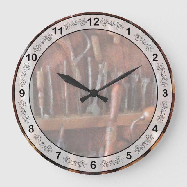 Trade - Carpenter - Old tools Large Clock (Front)