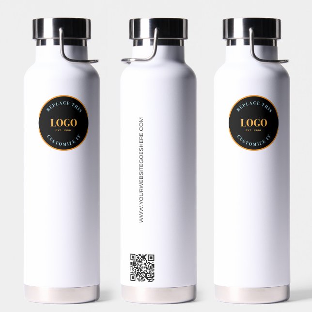 Trade show giveaway Business colour Logo QR code Water Bottle (Customizable colored logo, QR code, website tradeshow water bottle giveaway.)