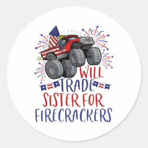 Trade Sister For Firecracker Us Flag 4th Of July B Classic Round Sticker