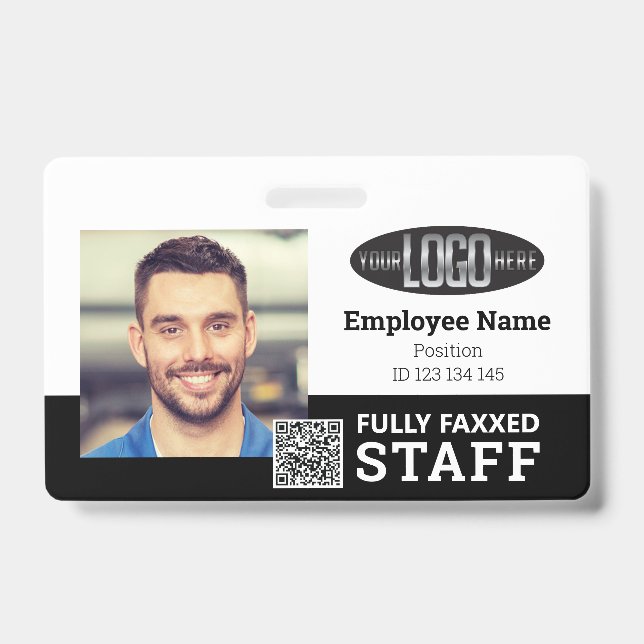 Trade Staff Photo ID QR Code Black White Badge (Front)