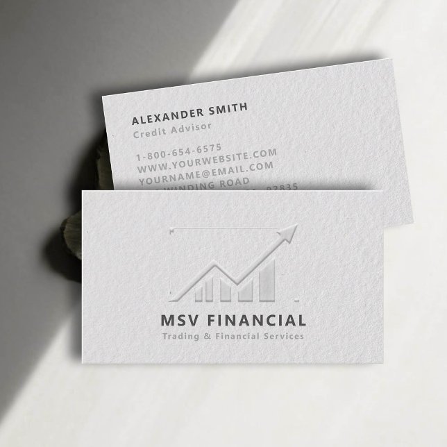 Trader Graph Faux Embossed Modern Professional Business Card (dealer trader financial finance business card faux embossed black white professional sleek modern)