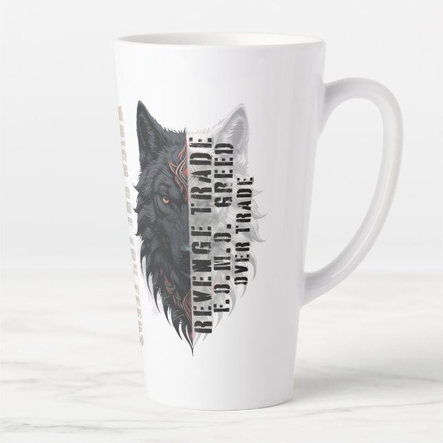 Trader life | Front white wolf | Back black wolf Latte Mug (Right)