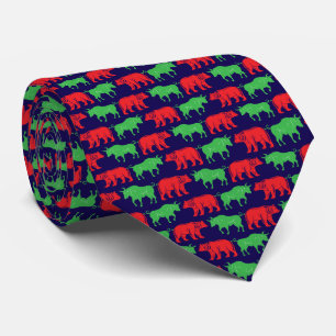 Traders Green Bull & Red Bear, Dark Blue BG Tie