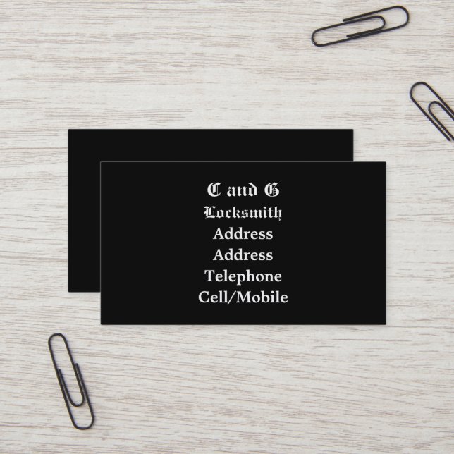TRADES, LOCKSMITHS BUSINESS CARD (Front/Back In Situ)