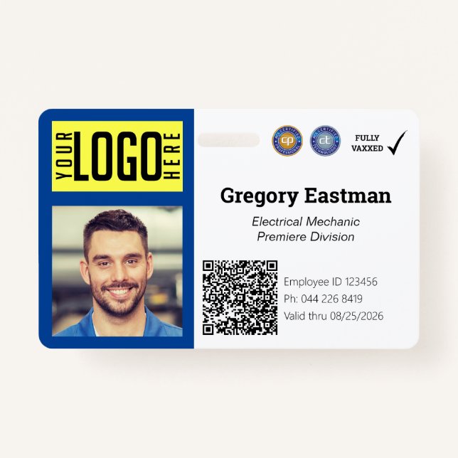 Tradesman Photo ID QR Code  Blue Badge ID Badge (Front)