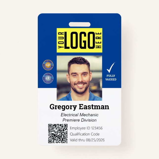 Tradesman Photo ID Vaccine QR Code Blue Badge ID Badge (Front)