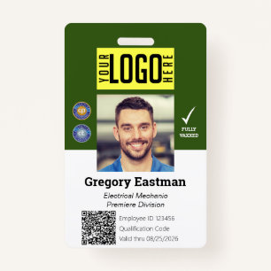 Tradesman Vaccine QR Code Photo ID Green Badge ID Badge