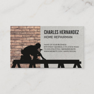 Tradesman Working on Roof   Brick Wall Business Card