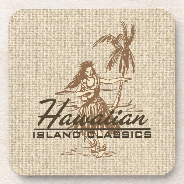 Tradewinds Hula Girl Hawaiian Cork-backed Coasters (Front)