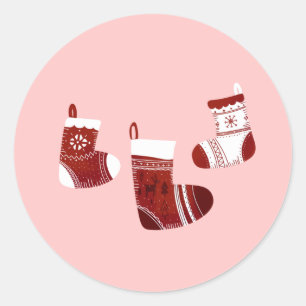 Tradicional Christmas Cute Retro Style Stocking Classic Round Sticker