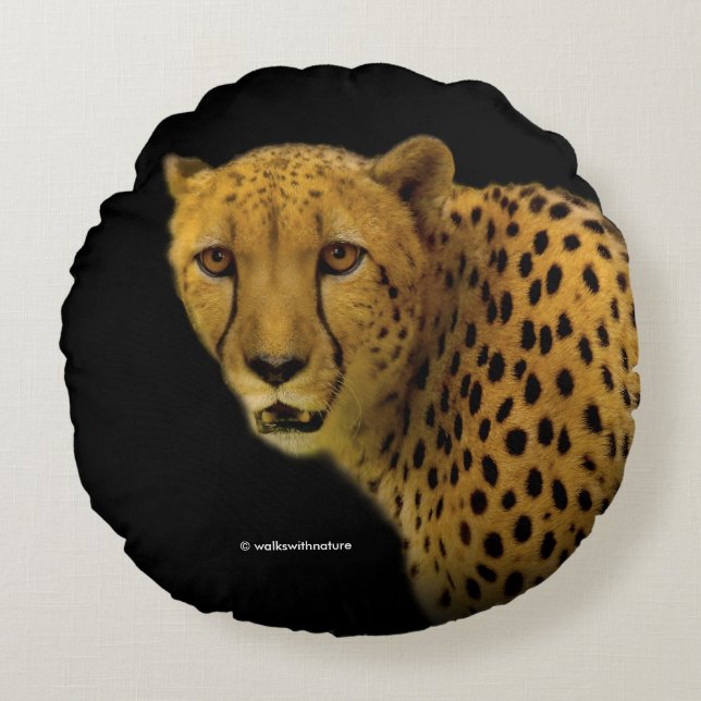 Trading Glances with a Magnificent Cheetah Round Cushion (Front)