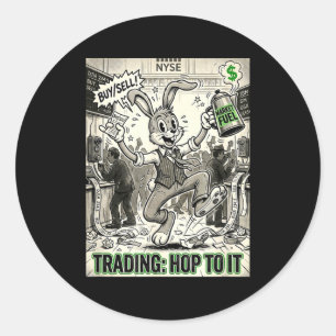 Trading hop to vintage cartoon stock market day classic round sticker