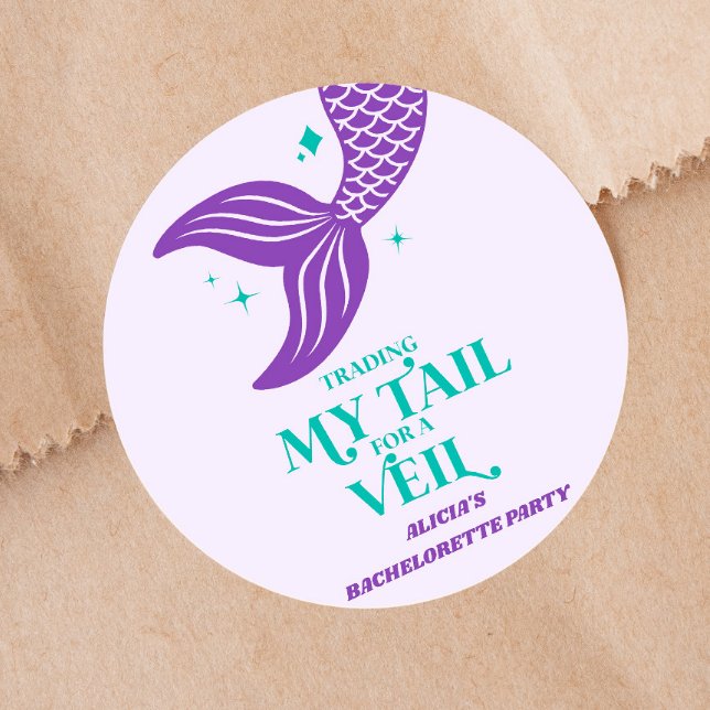 Trading Tail For Veil Mermaid Bachelorette Party Classic Round Sticker (Creator Uploaded)