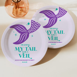 Trading Tail For Veil Mermaid Bachelorette Party Paper Plate