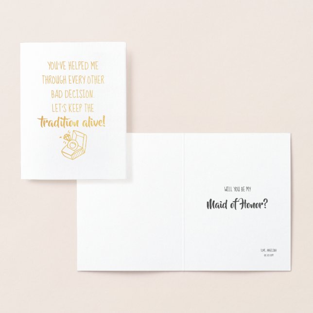 Tradition Alive Funny Bridesmaid or Maid of Honour Foil Card (Display)