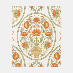 Tradition mughal motif, fantasy flowers in retro, fleece blanket