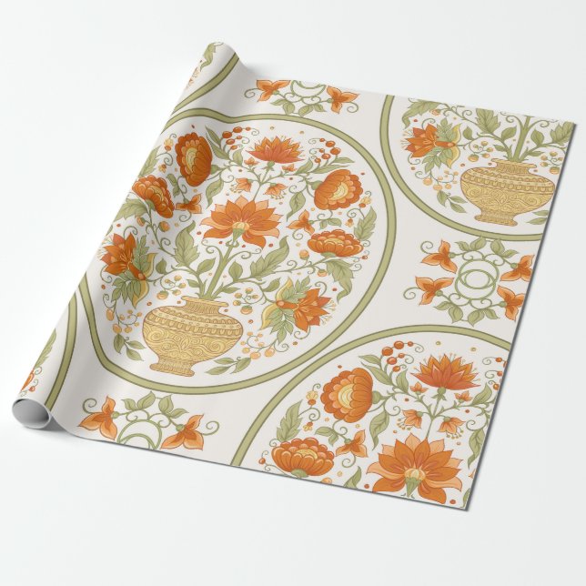 Tradition mughal motif, fantasy flowers in retro,  wrapping paper (Unrolled)