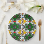 Traditional African Art Ndebele Africa Culture Paper Plate<br><div class="desc">There are five main colours represented: red and dark red,  yellow to gold,  sky blue,  green,  and sometimes pink. The colours give an intensified symbolic meaning to the Ndebele. They can mean the status or power of the home's owners,  offer prayer or announce a marriage in the home.</div>