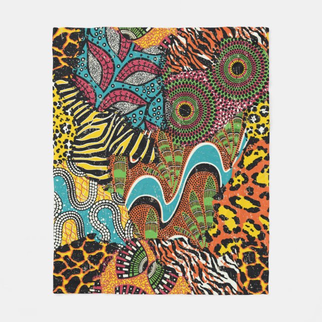 Traditional african fabric and wild animal skins p fleece blanket (Front)