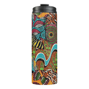 Traditional african fabric and wild animal skins p thermal tumbler