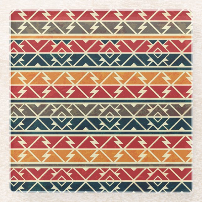 Traditional African Seamless Pattern Design Glass Coaster (Front)