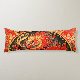 Traditional Ancient Chinese Dragon Red Gold Golden Body Cushion
