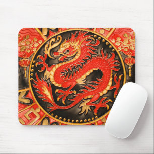 Traditional Ancient Chinese Dragon Red Gold Golden Mouse Pad