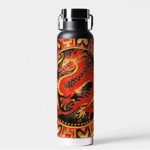 Traditional Ancient Chinese Dragon Red Gold Golden Water Bottle