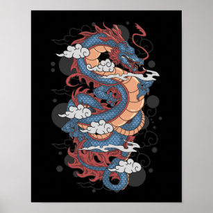 Traditional Ancient Japanese Dragon Tattoo Art Pos Poster