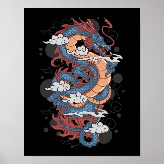 Traditional Ancient Japanese Dragon Tattoo Art Pos Poster (Front)