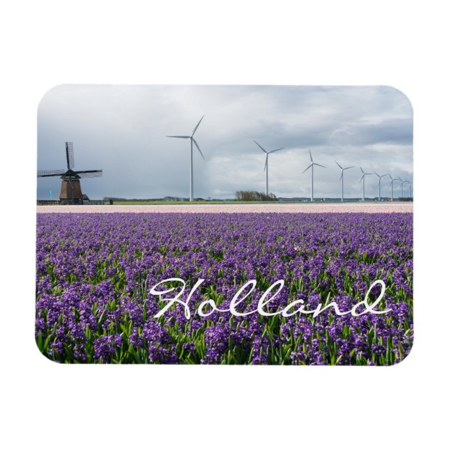 Traditional and modern windmill in Holland text Magnet (Horizontal)