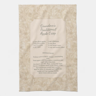 Traditional Apple Crisp Vintage Damask Recipe Tea Towel
