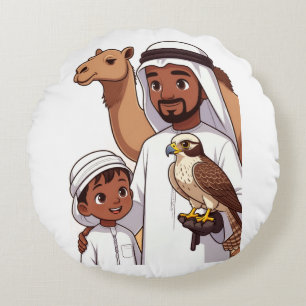 Traditional Arab Falcon Hunt Round Cushion