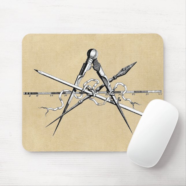 Traditional Architecture Drafting Tools Mouse Pad (With Mouse)