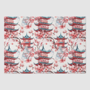 Traditional Asian Architecture with Botanicals Tissue Paper