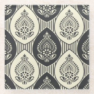Traditional Asian damask, seamless pattern Glass Coaster