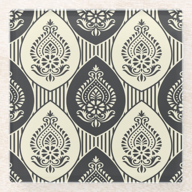 Traditional Asian damask, seamless pattern Glass Coaster (Front)