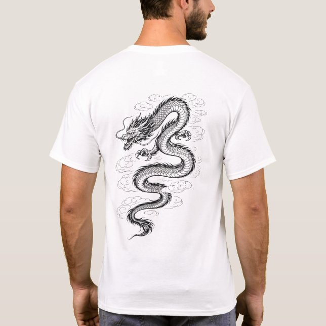Traditional Asian Dragon Line Art T-Shirt (Back)