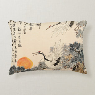 Traditional Asian painting: classic art. Decorative Cushion