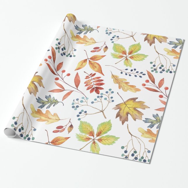 Traditional Autumn Leaves Wrapping Paper (Unrolled)